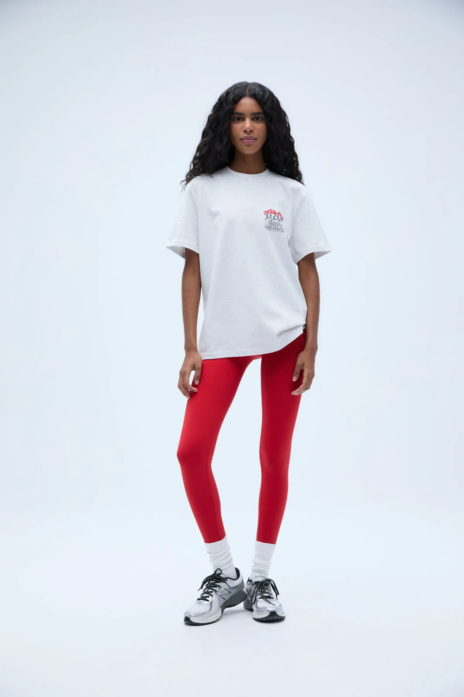 Runners Short Sleeve Oversized T-shirt - Light Grey Melange/Classic Red