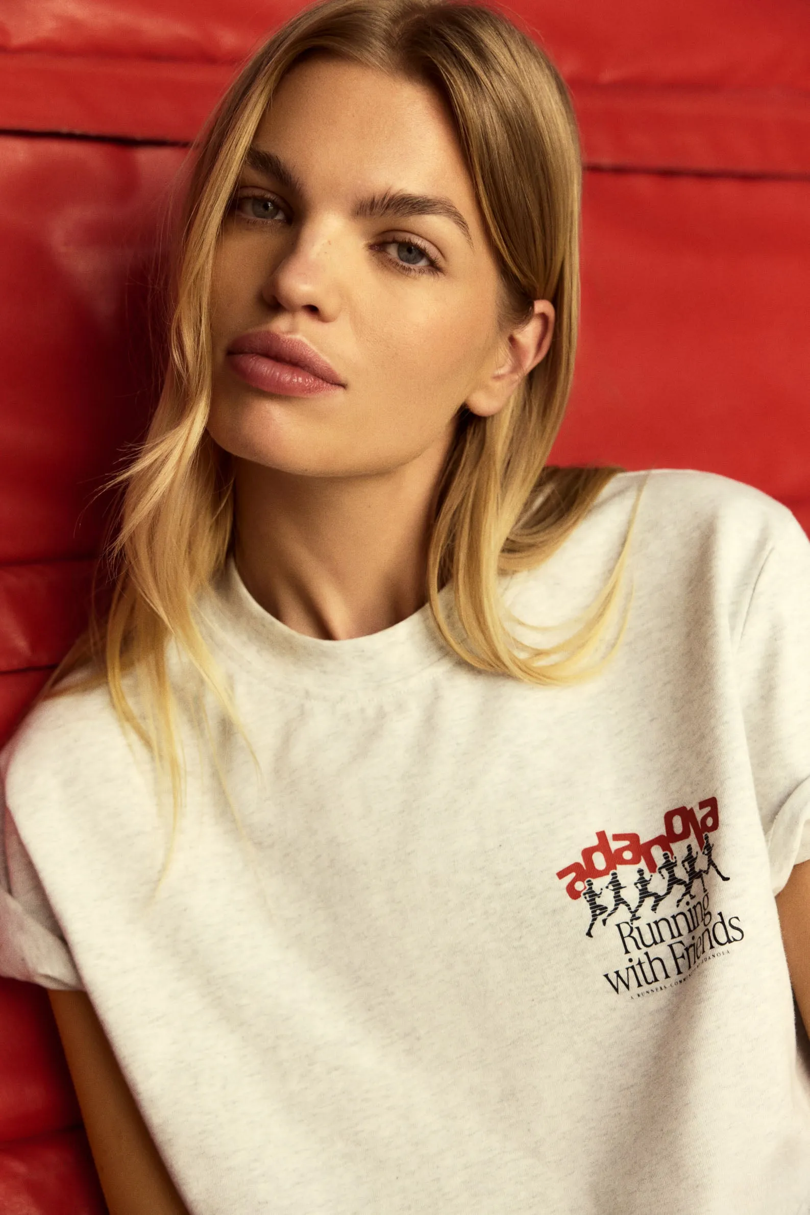 Runners Short Sleeve Oversized T-shirt - Light Grey Melange/Classic Red