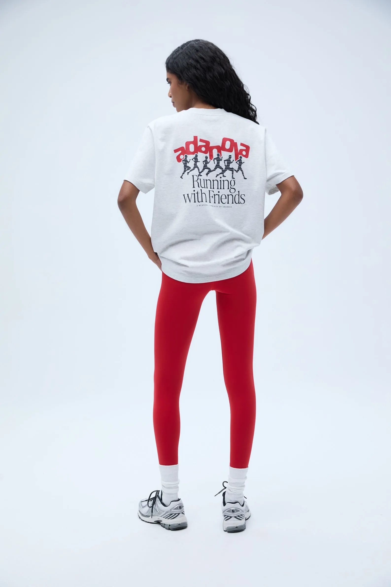Runners Short Sleeve Oversized T-shirt - Light Grey Melange/Classic Red