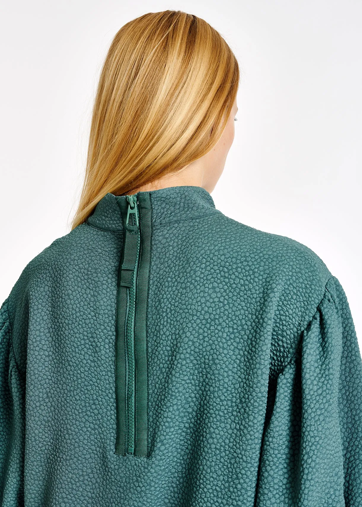 Sage green top with puffed sleeves