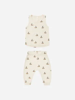SALE - RYLEE   CRU TANK   SLOUCH PANT SET || SAILBOATS