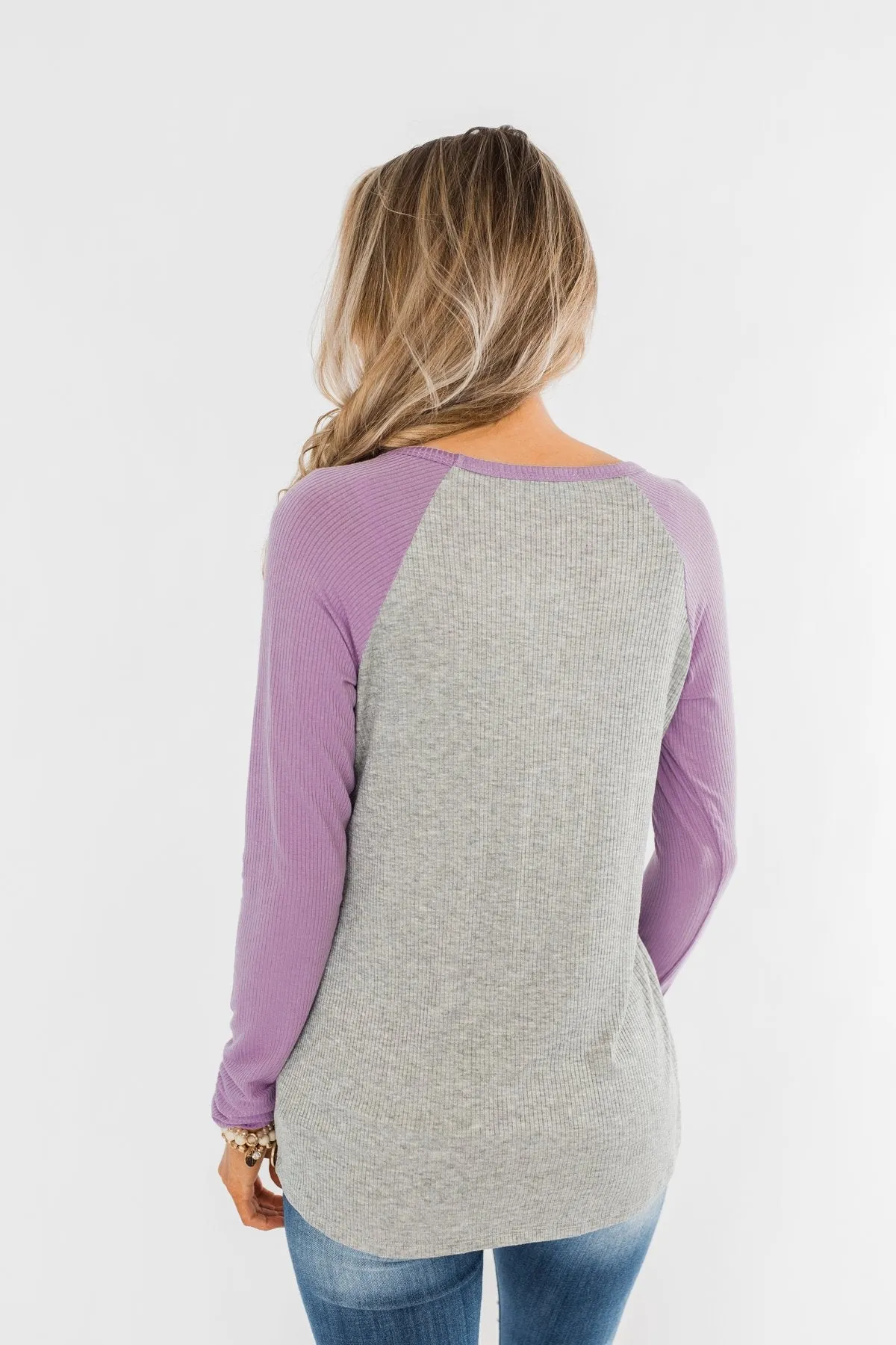 Season Awaits Long Sleeve Raglan Top- Lavender
