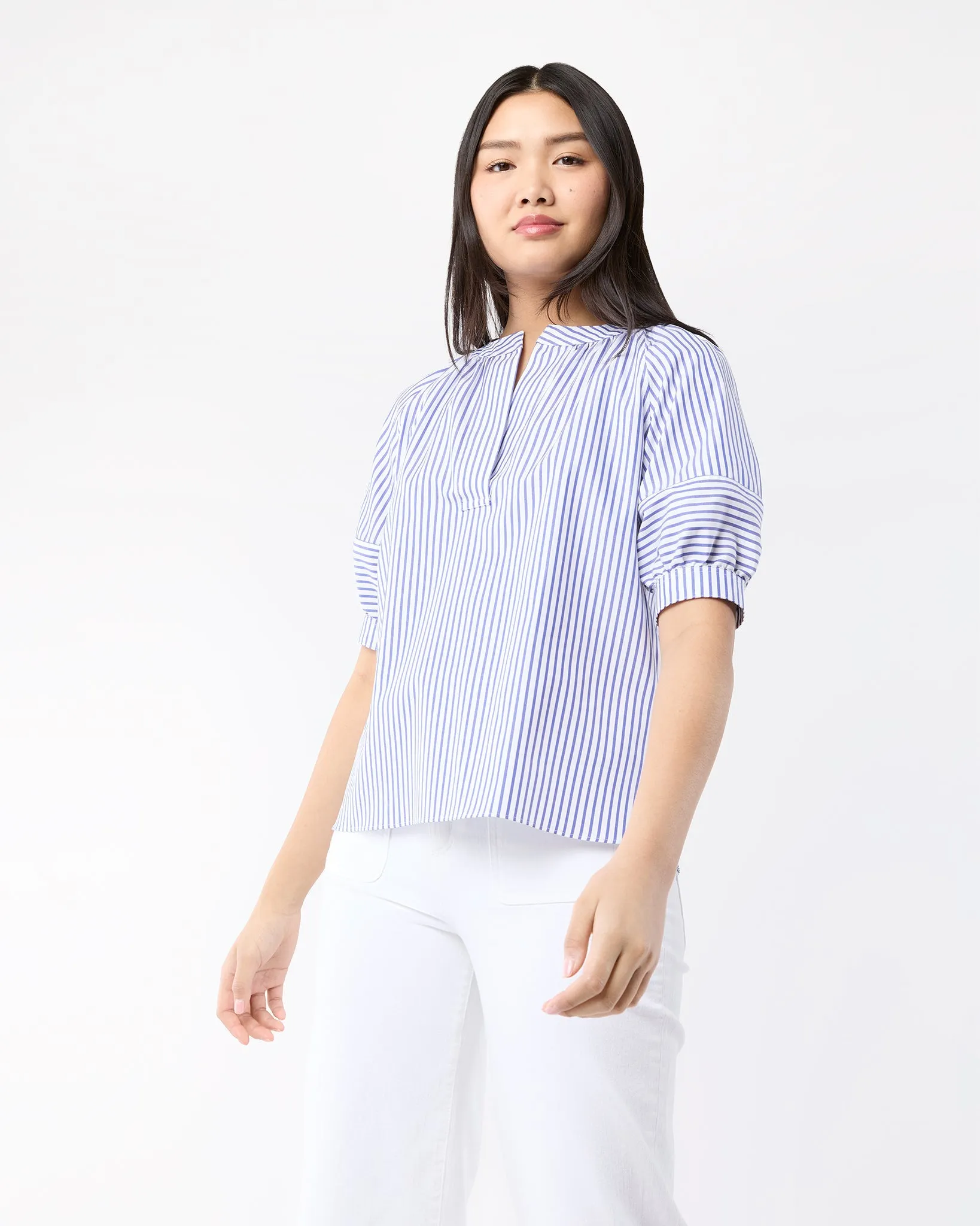 Selina Top - Blue/White Stripe Pinpoint