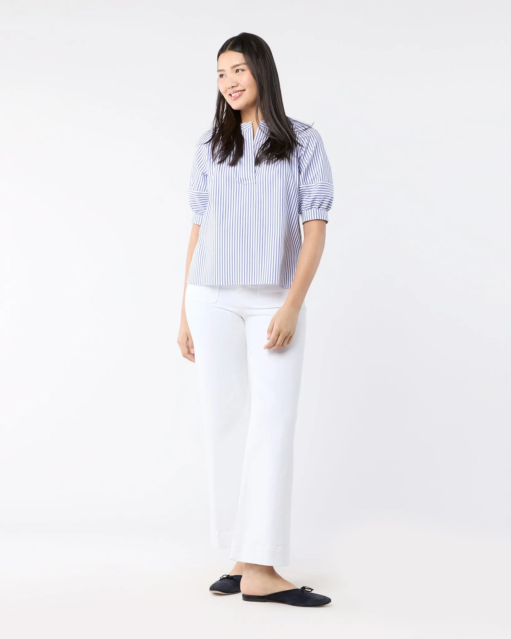 Selina Top - Blue/White Stripe Pinpoint