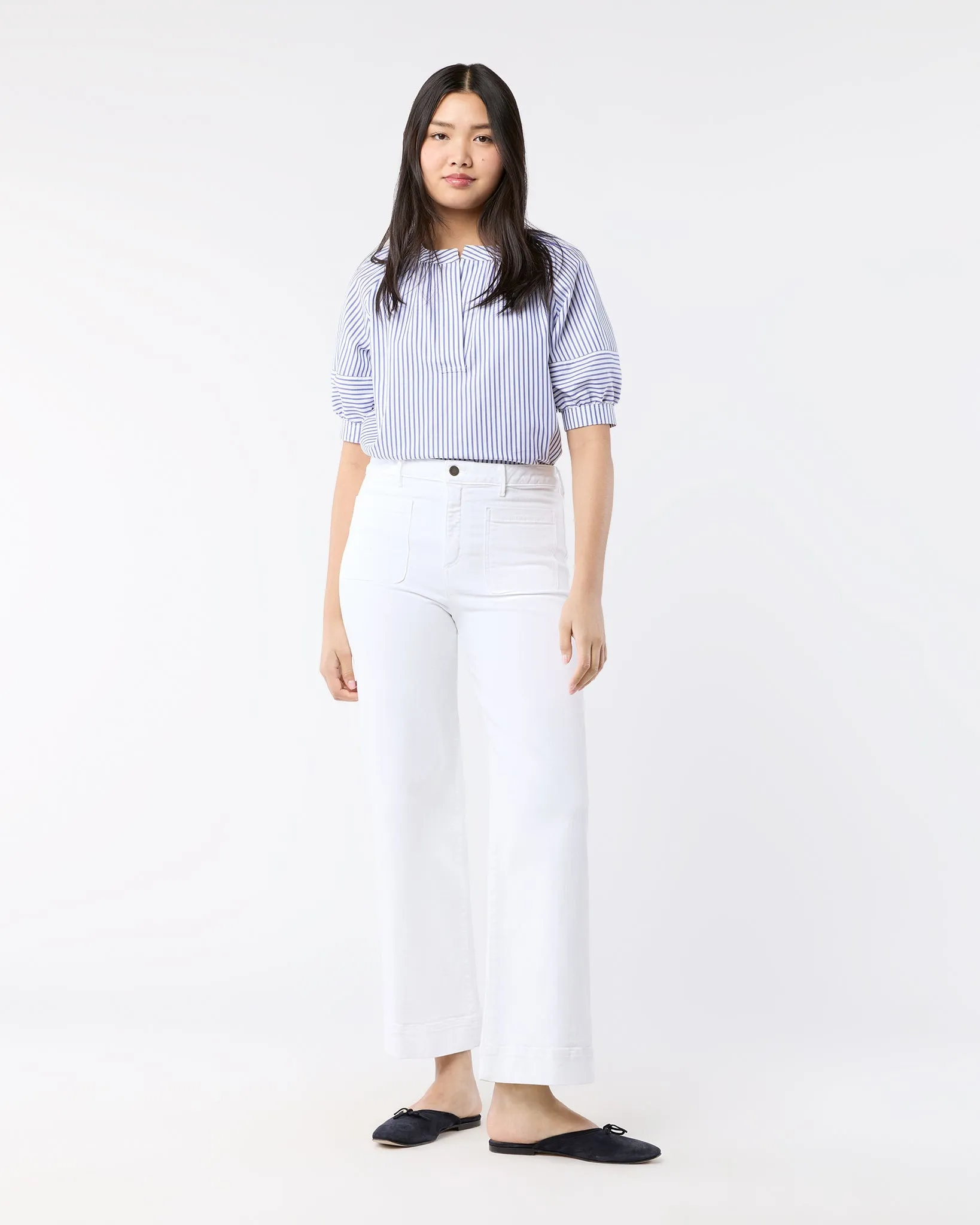 Selina Top - Blue/White Stripe Pinpoint
