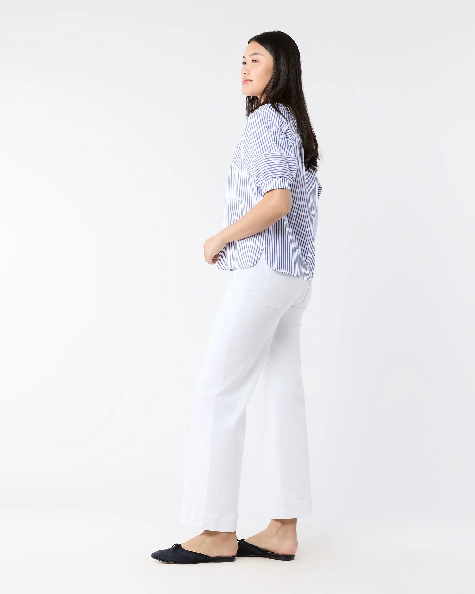 Selina Top - Blue/White Stripe Pinpoint