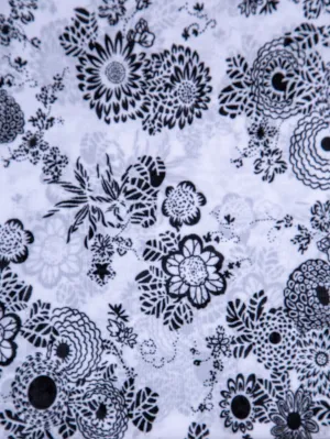 Semi Sheer Floral Polyester Mesh Deadstock Remnant 5 yd - Black   White