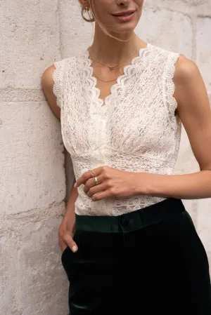 Semi-Sheer Lace Stretch Top