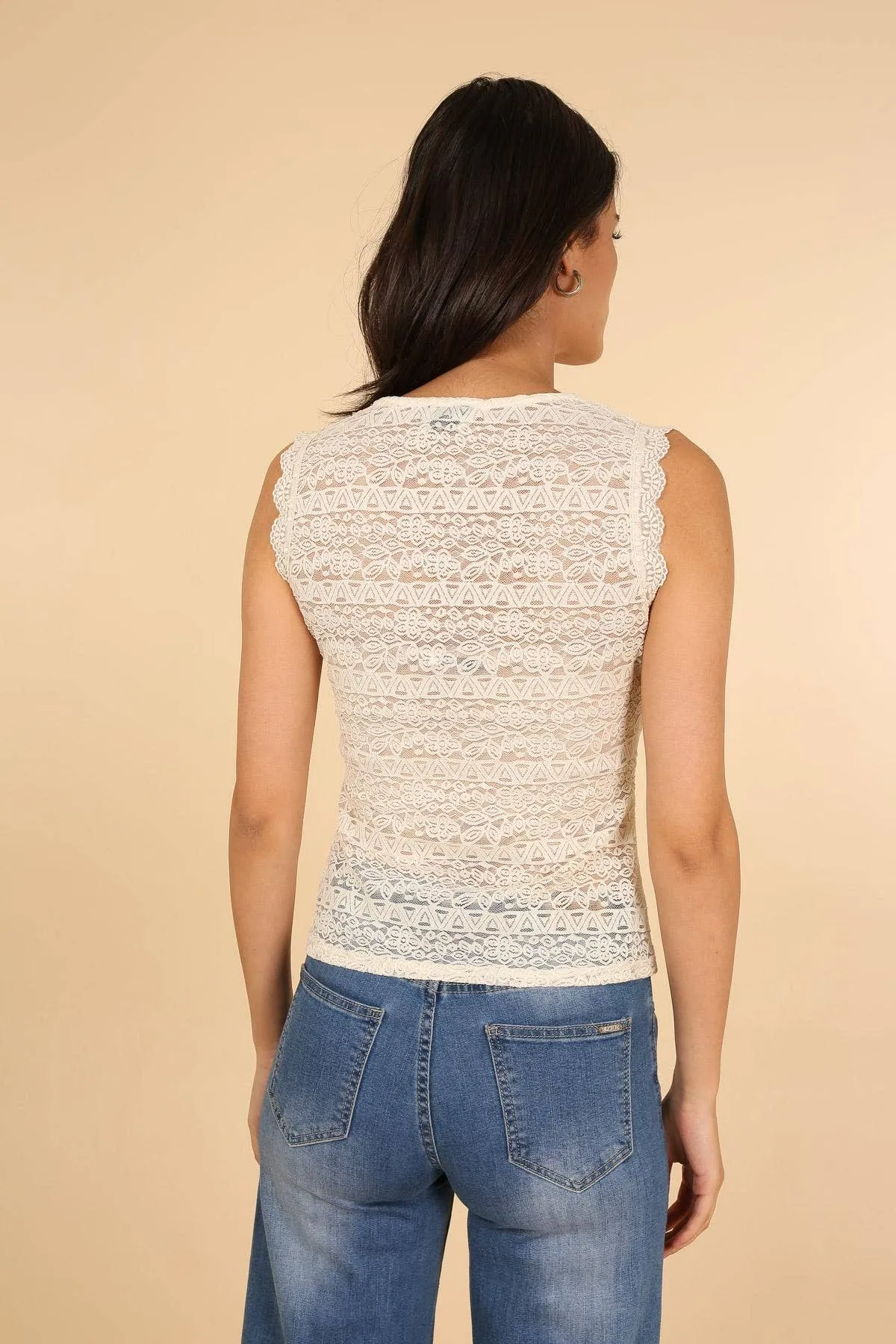 Semi-Sheer Lace Stretch Top