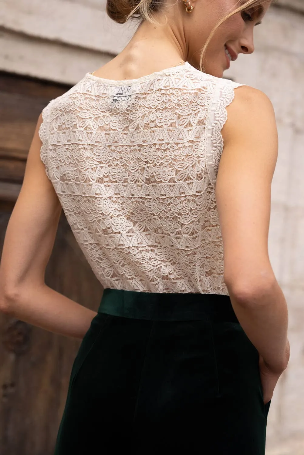 Semi-Sheer Lace Stretch Top