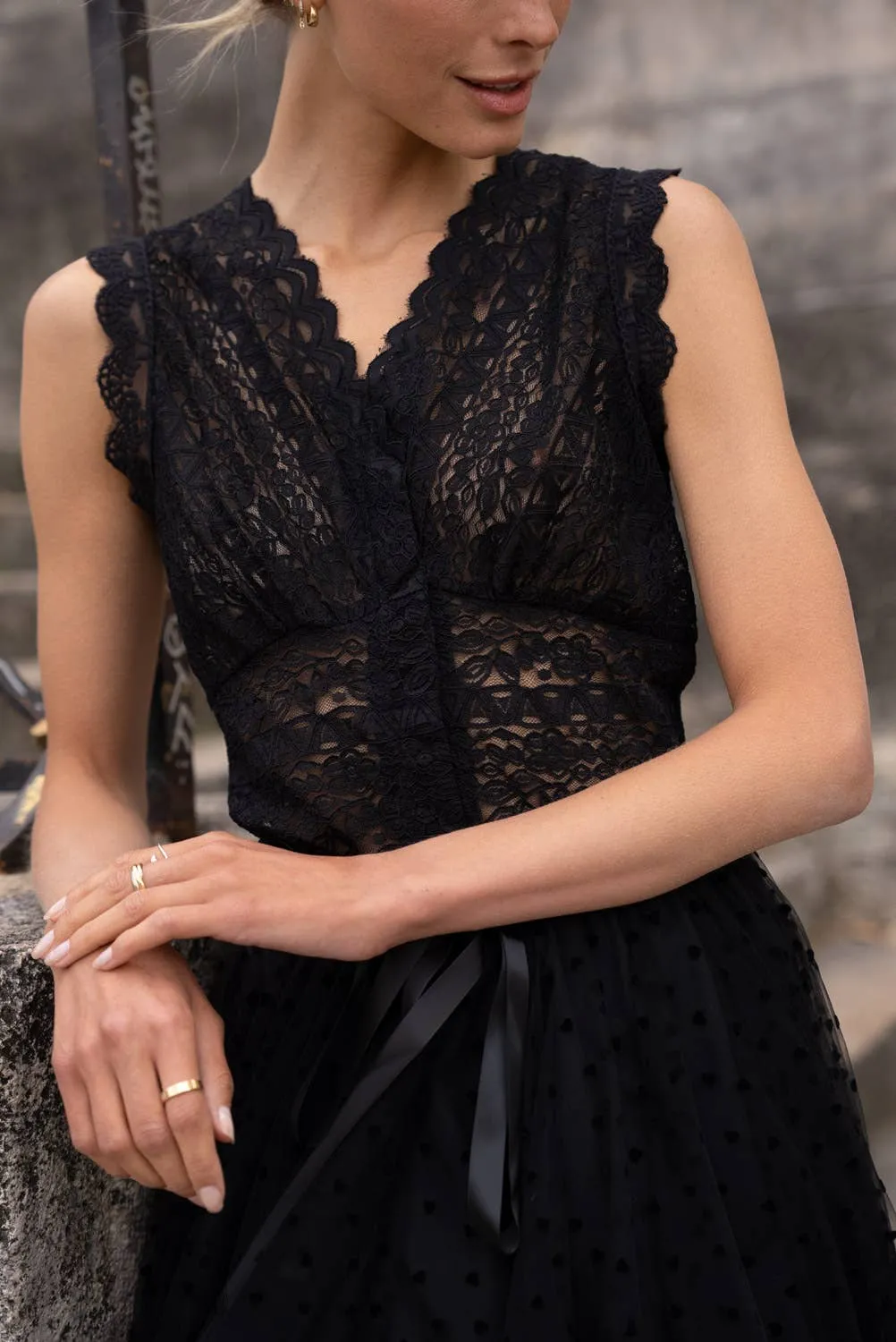 Semi-Sheer Lace Stretch Top