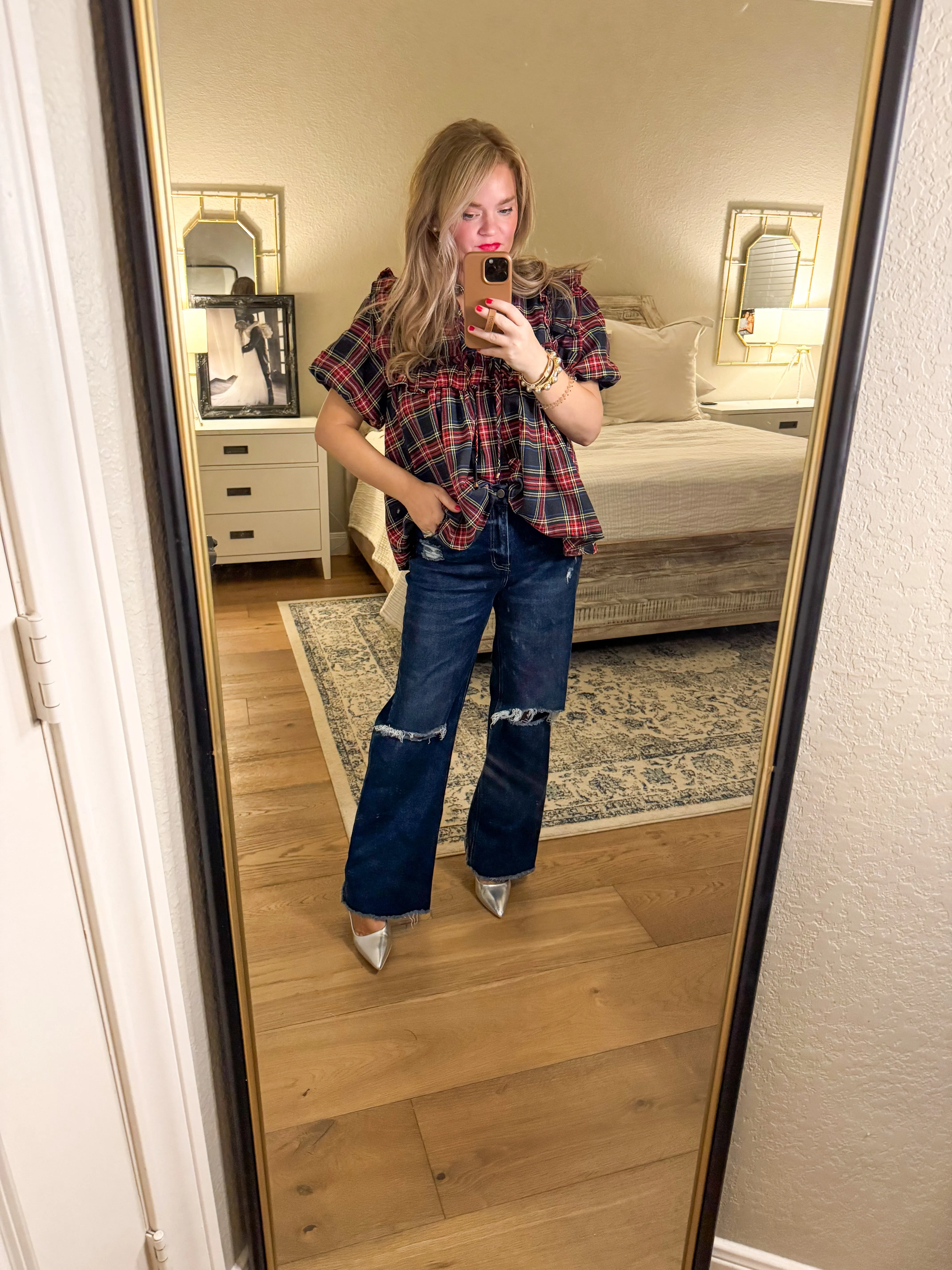 Serena Navy Plaid Top