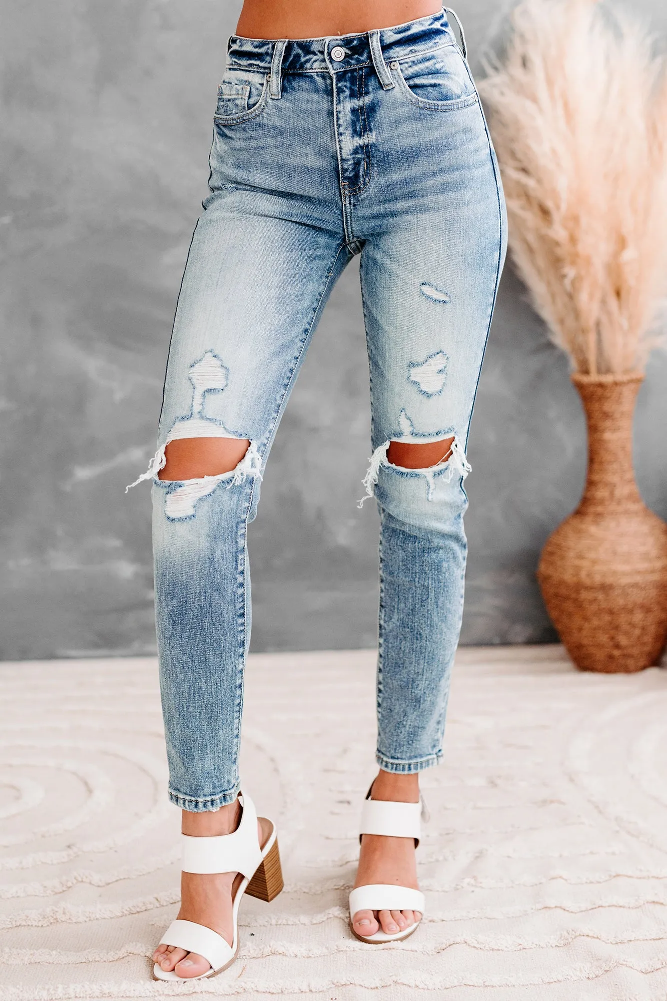Setting Boundaries Eunina High Rise Distressed Mom Jeans (Medium)
