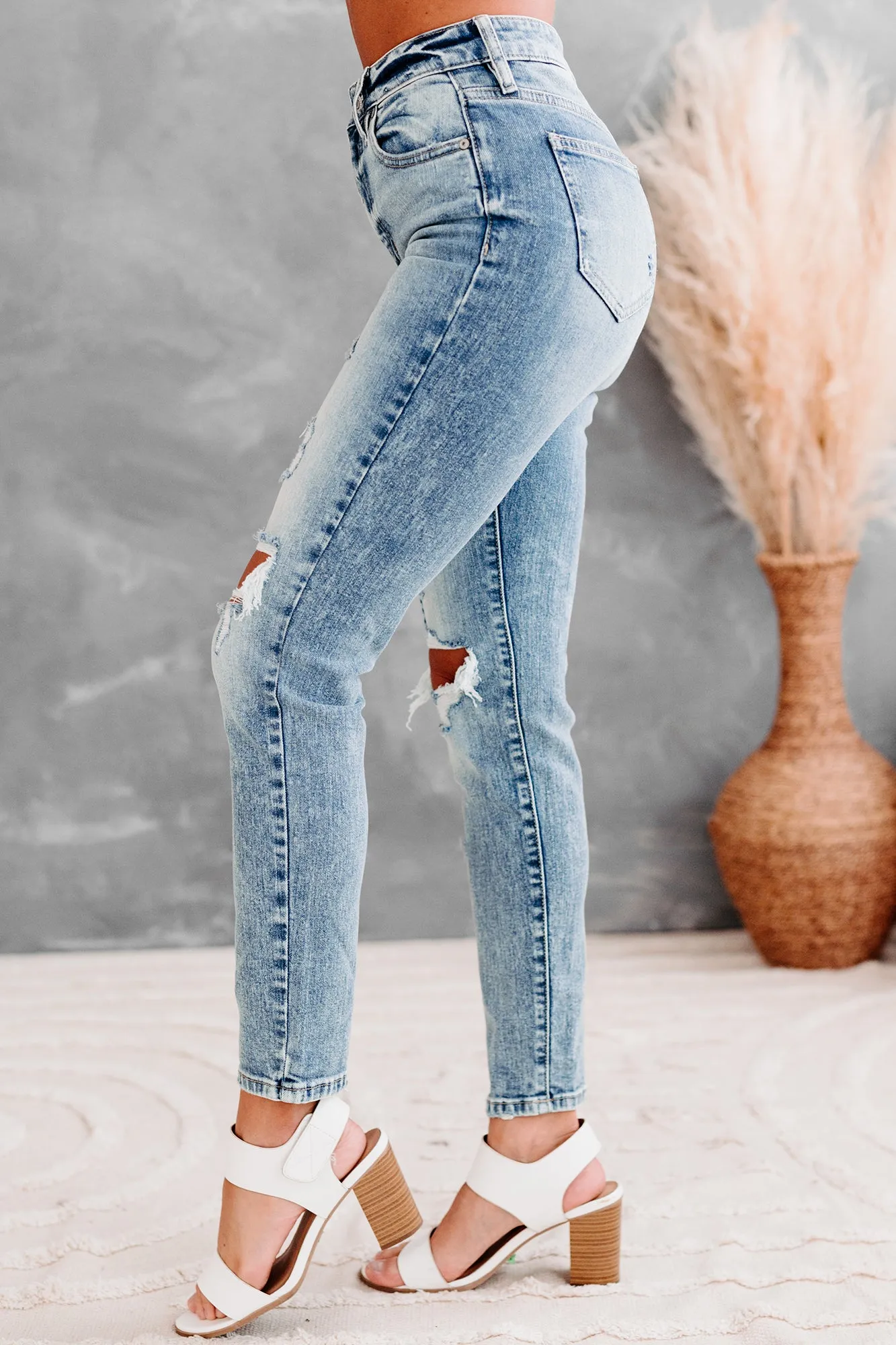 Setting Boundaries Eunina High Rise Distressed Mom Jeans (Medium)