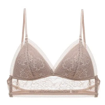 Sexy Lace Mesh Halter Bra for Women - Low Back, Soft, Seamless, Backless, with Pads for Small Chest