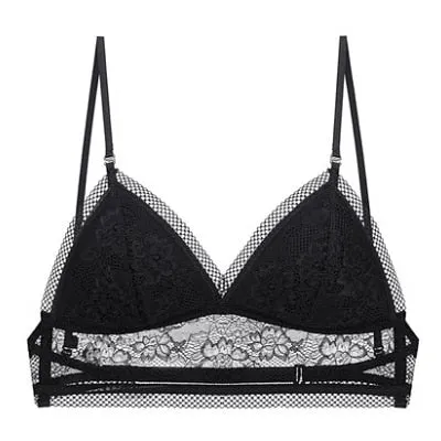 Sexy Lace Mesh Halter Bra for Women - Low Back, Soft, Seamless, Backless, with Pads for Small Chest