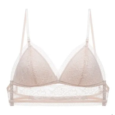 Sexy Lace Mesh Halter Bra for Women - Low Back, Soft, Seamless, Backless, with Pads for Small Chest