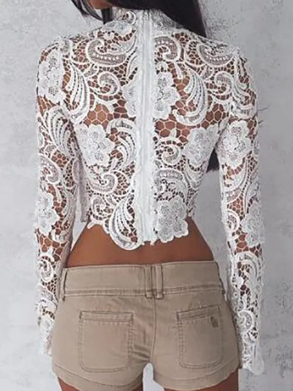 Sexy Short Tops Floral Ladies Shirt Blouses