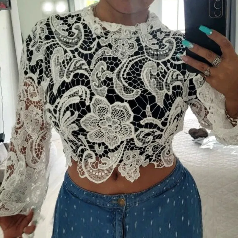 Sexy Short Tops Floral Ladies Shirt Blouses