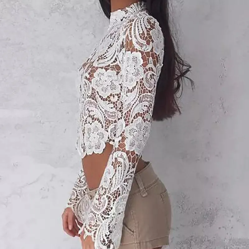 Sexy Short Tops Floral Ladies Shirt Blouses