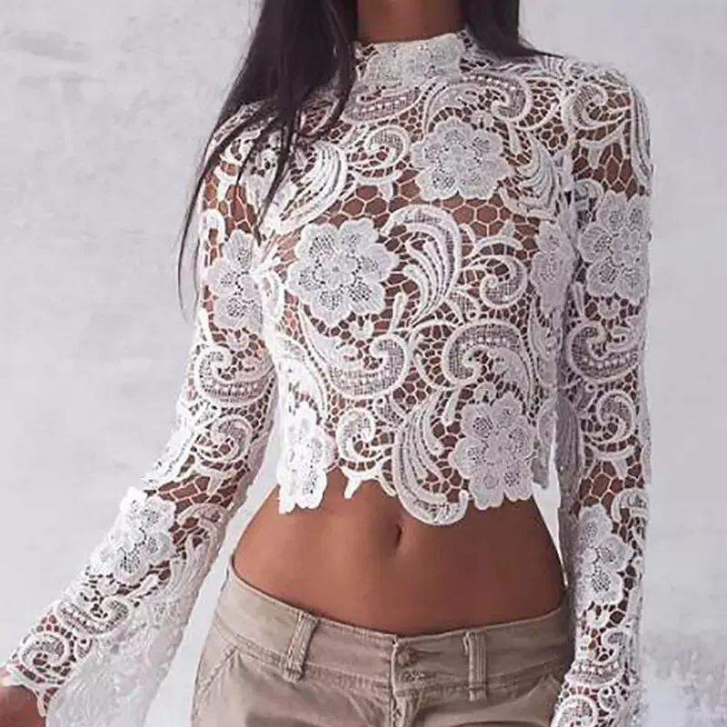 Sexy Short Tops Floral Ladies Shirt Blouses