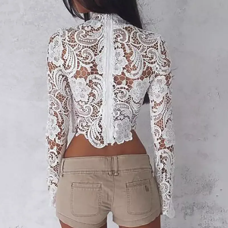 Sexy Short Tops Floral Ladies Shirt Blouses