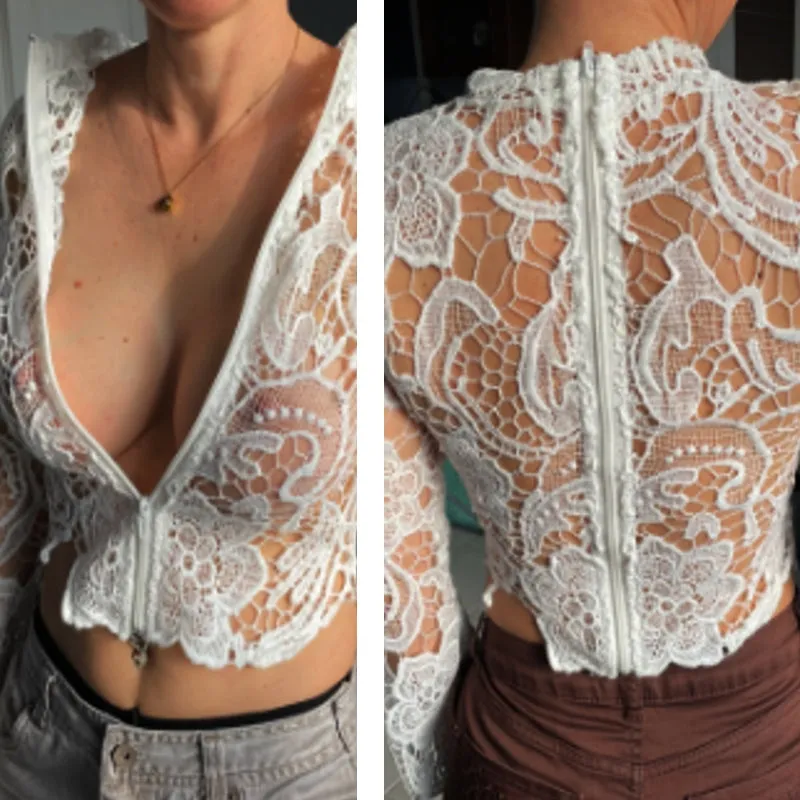 Sexy Short Tops Floral Ladies Shirt Blouses