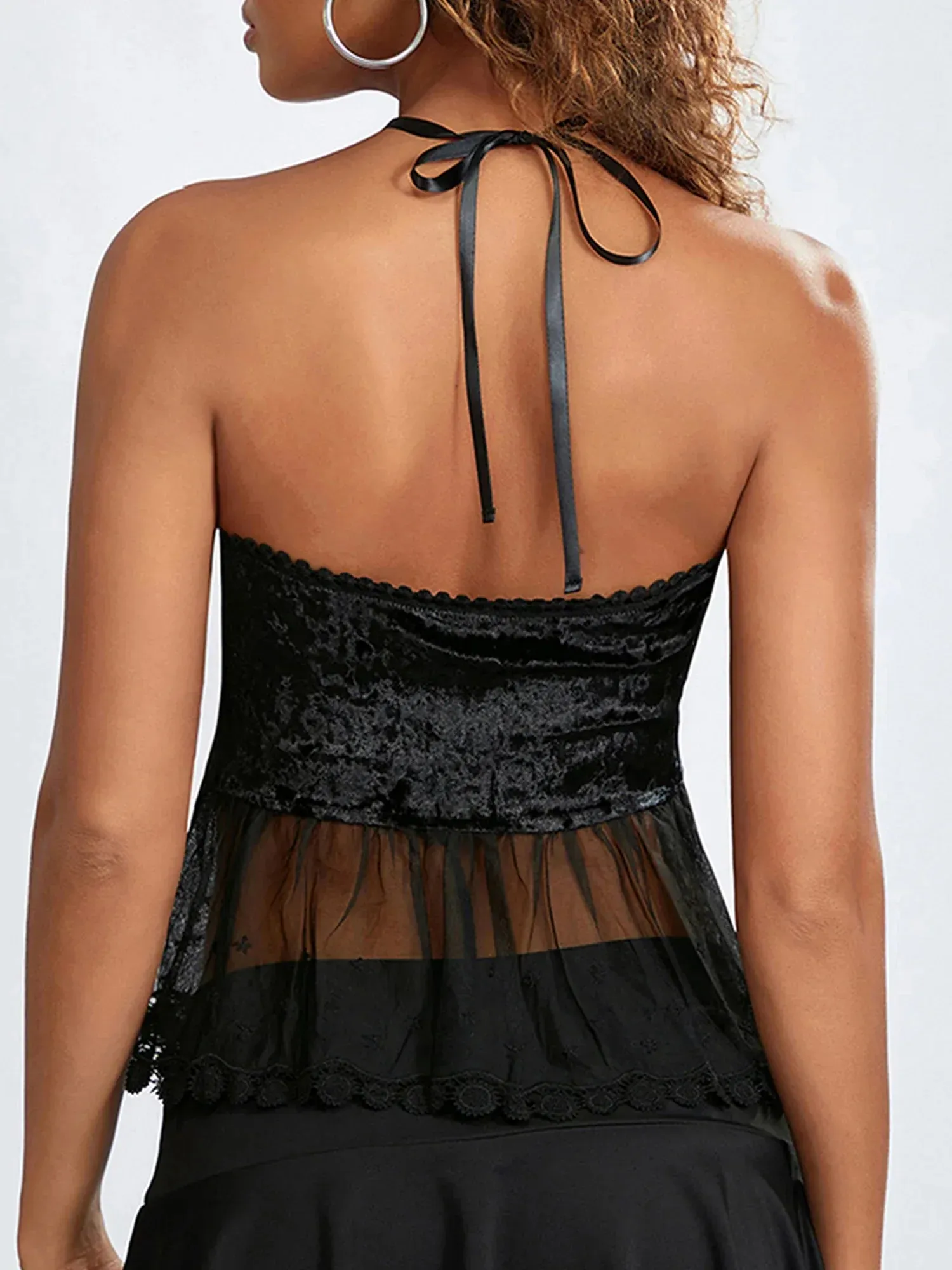 Sheer Mesh Halter Tie-up Strapless Backless Bandeau