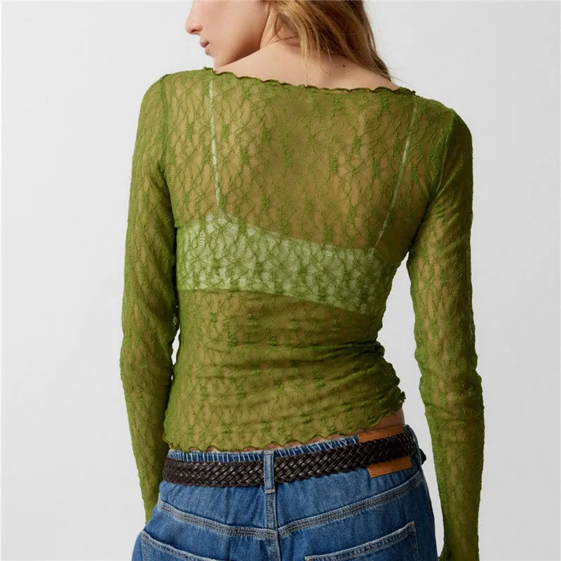 Sheer Mesh Long Sleeve Top