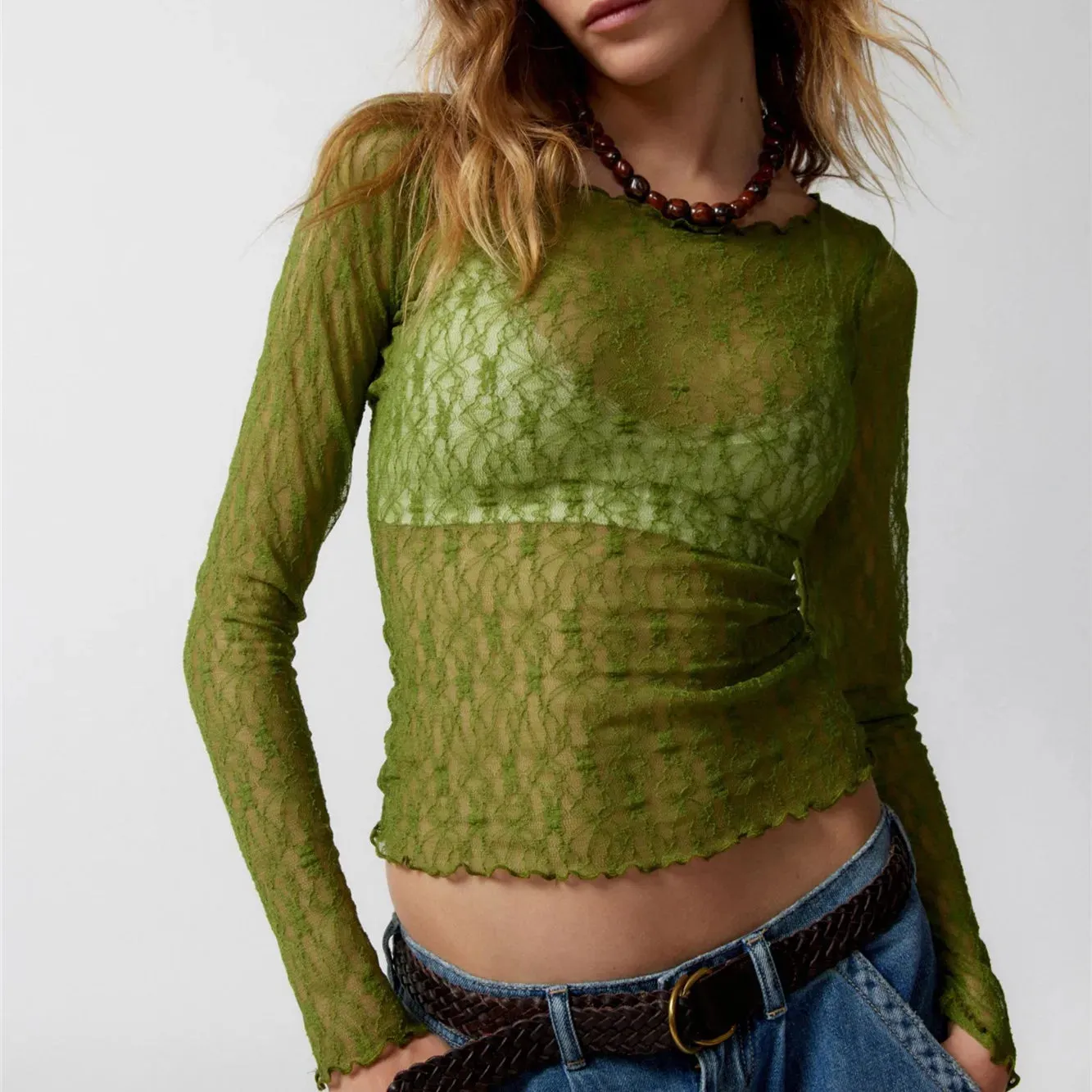 Sheer Mesh Long Sleeve Top