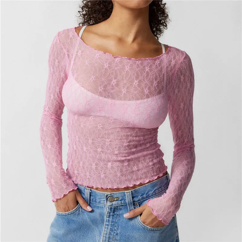 Sheer Mesh Long Sleeve Top