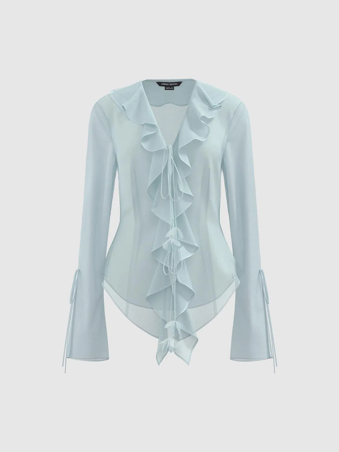 Sheer Ruffle Hem Blouses