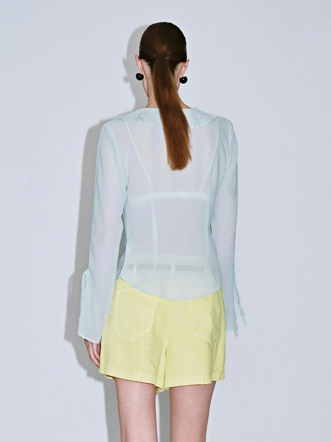 Sheer Ruffle Hem Blouses