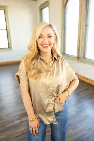 SHIMMERY NIGHT TAUPE BUTTON DOWN TOP
