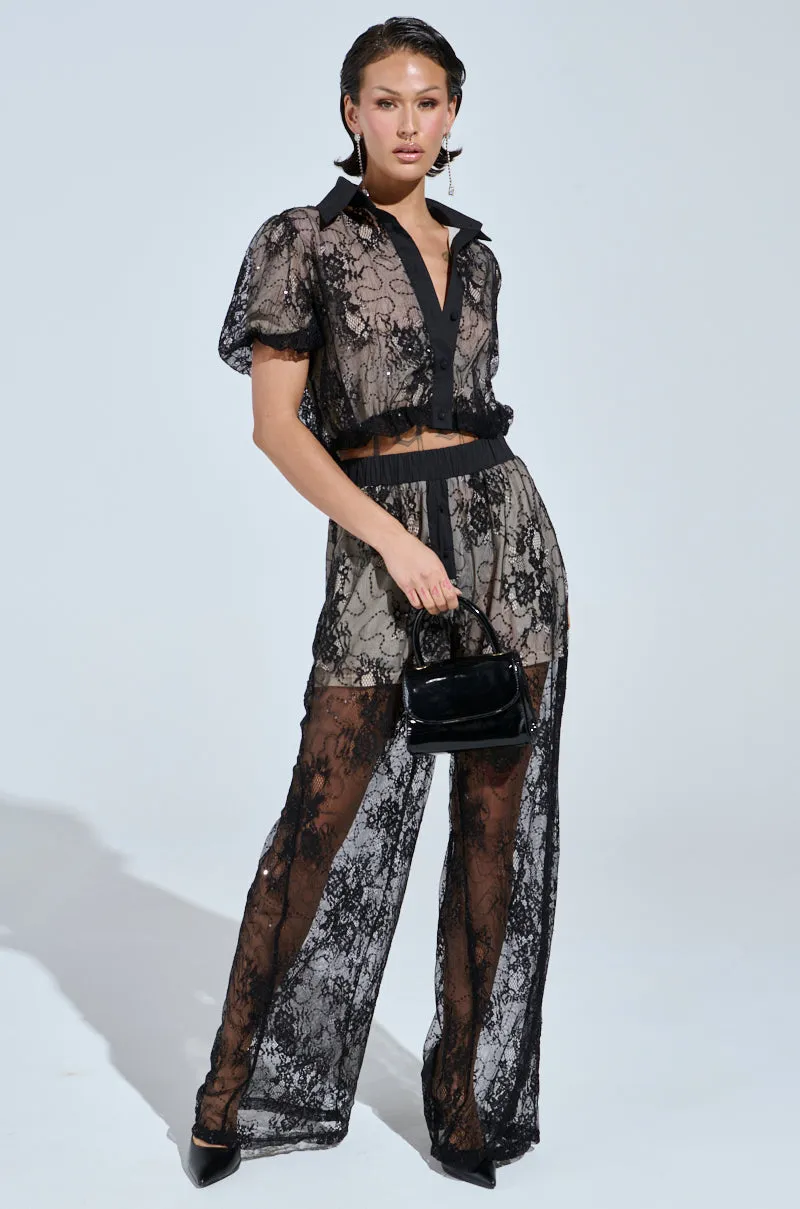 SHINE ON YOU LACE BUTTON DOWN TOP