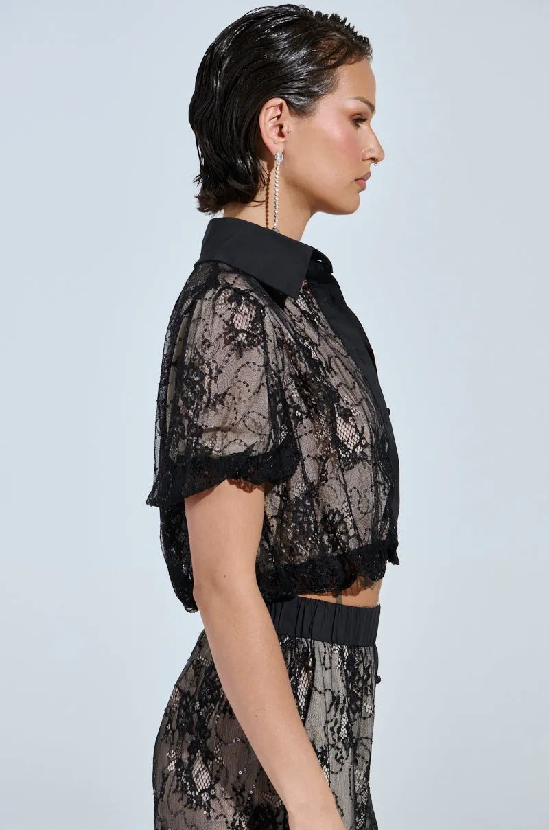 SHINE ON YOU LACE BUTTON DOWN TOP