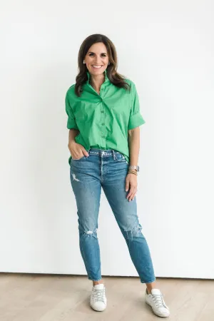 Short Sleeve Ruffle Shirt Green