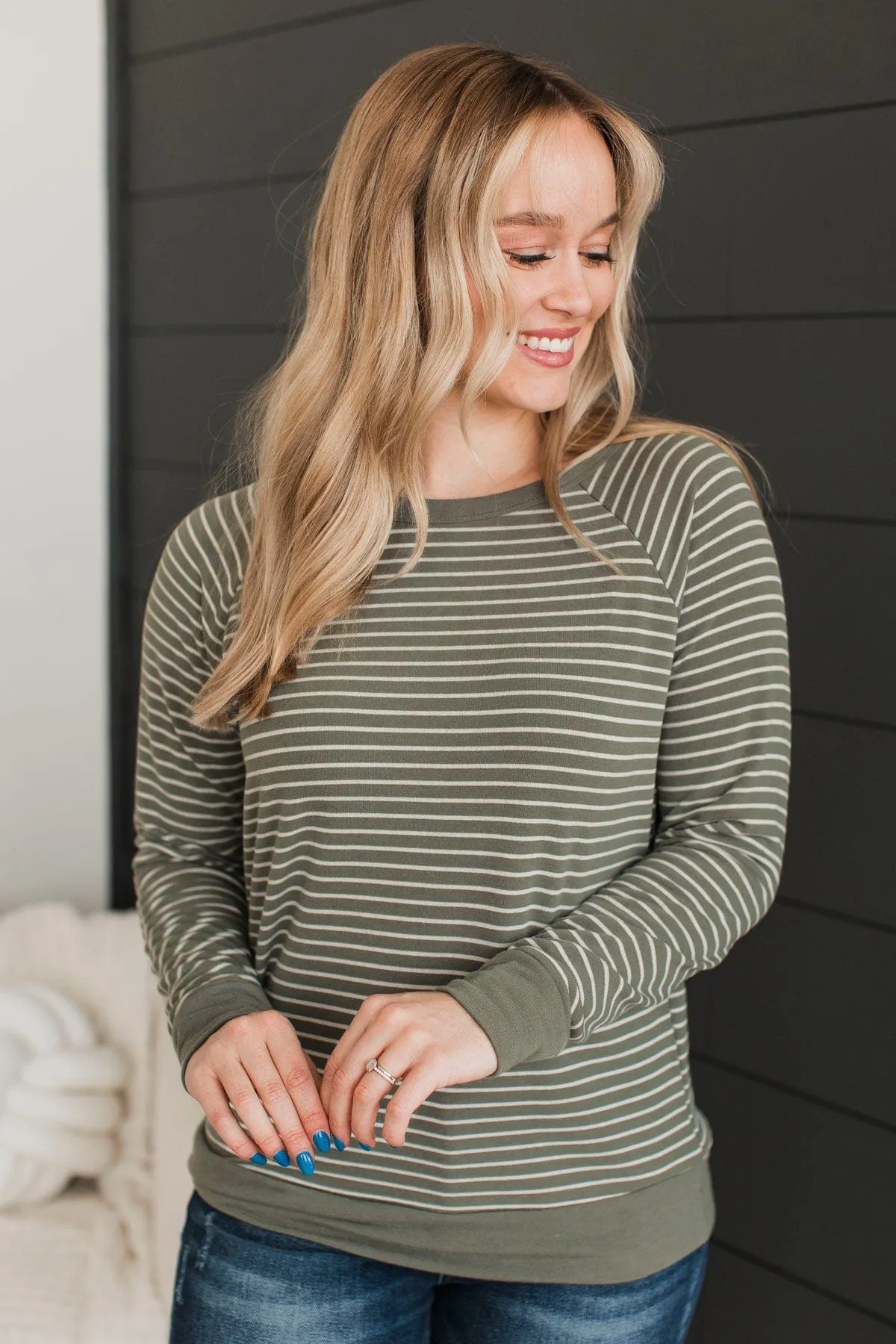 Sign Of The Times Striped Top- Olive