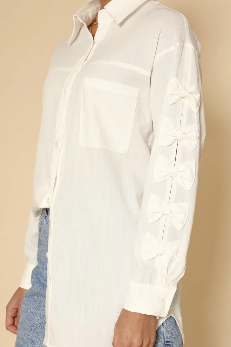 Signature Charm: Bow Sleeve Button-Down Shirt – Exclusive Design