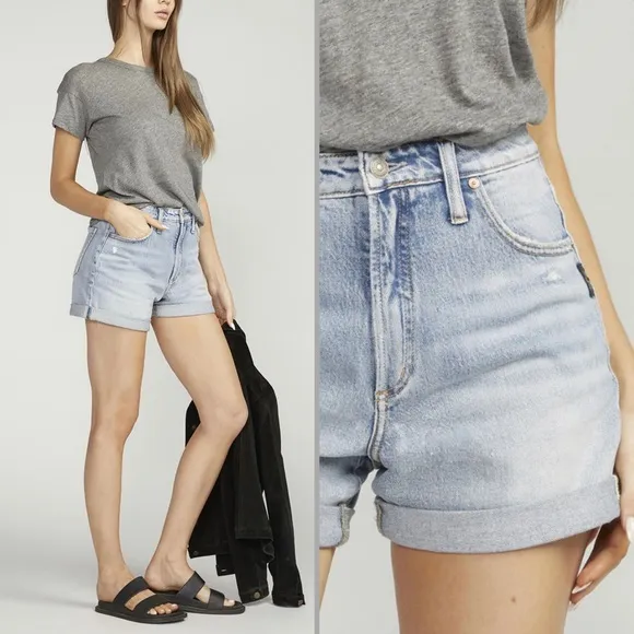 Silver Jeans 90s Mom Cuffed High Rise Light Indigo Wash Shorts Multi Sizes NWT