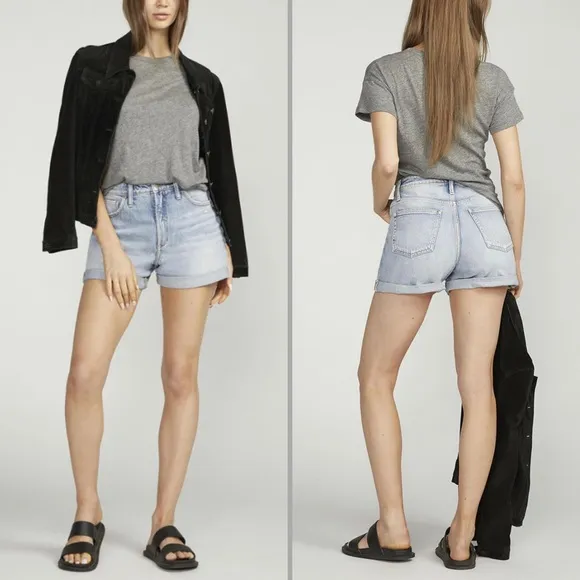 Silver Jeans 90s Mom Cuffed High Rise Light Indigo Wash Shorts Multi Sizes NWT
