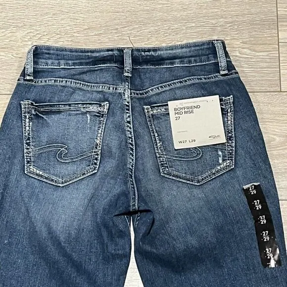 Silver Jeans Co Women’s Size 27 Med Blue Boyfriend Mid Rise 30th Anniversary NWT
