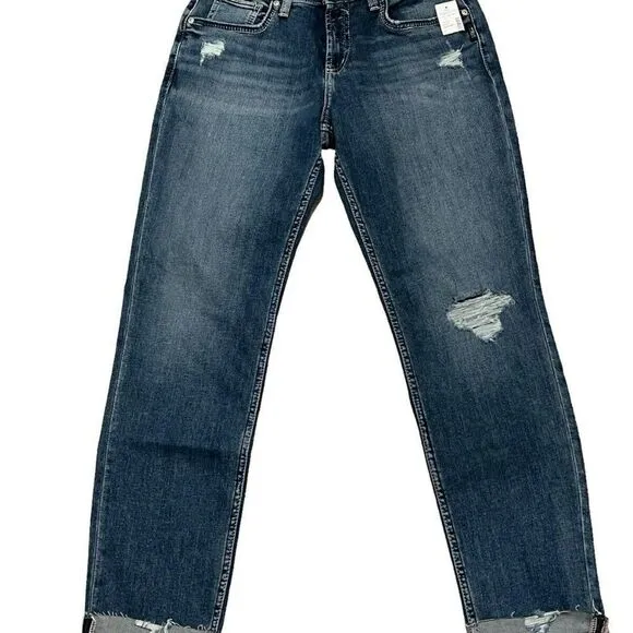 Silver Jeans Co Women’s Size 27 Med Blue Boyfriend Mid Rise 30th Anniversary NWT