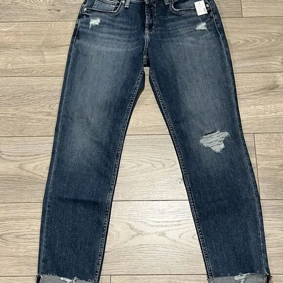 Silver Jeans Co Women’s Size 27 Med Blue Boyfriend Mid Rise 30th Anniversary NWT