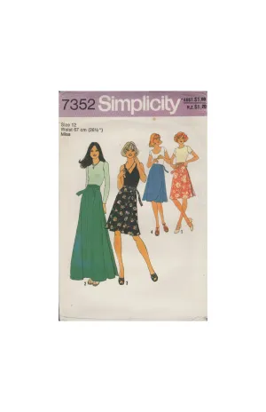 Simplicity 7352 Sewing Pattern, Set of Wrap Skirts, Size 12, Partially Cut, Complete