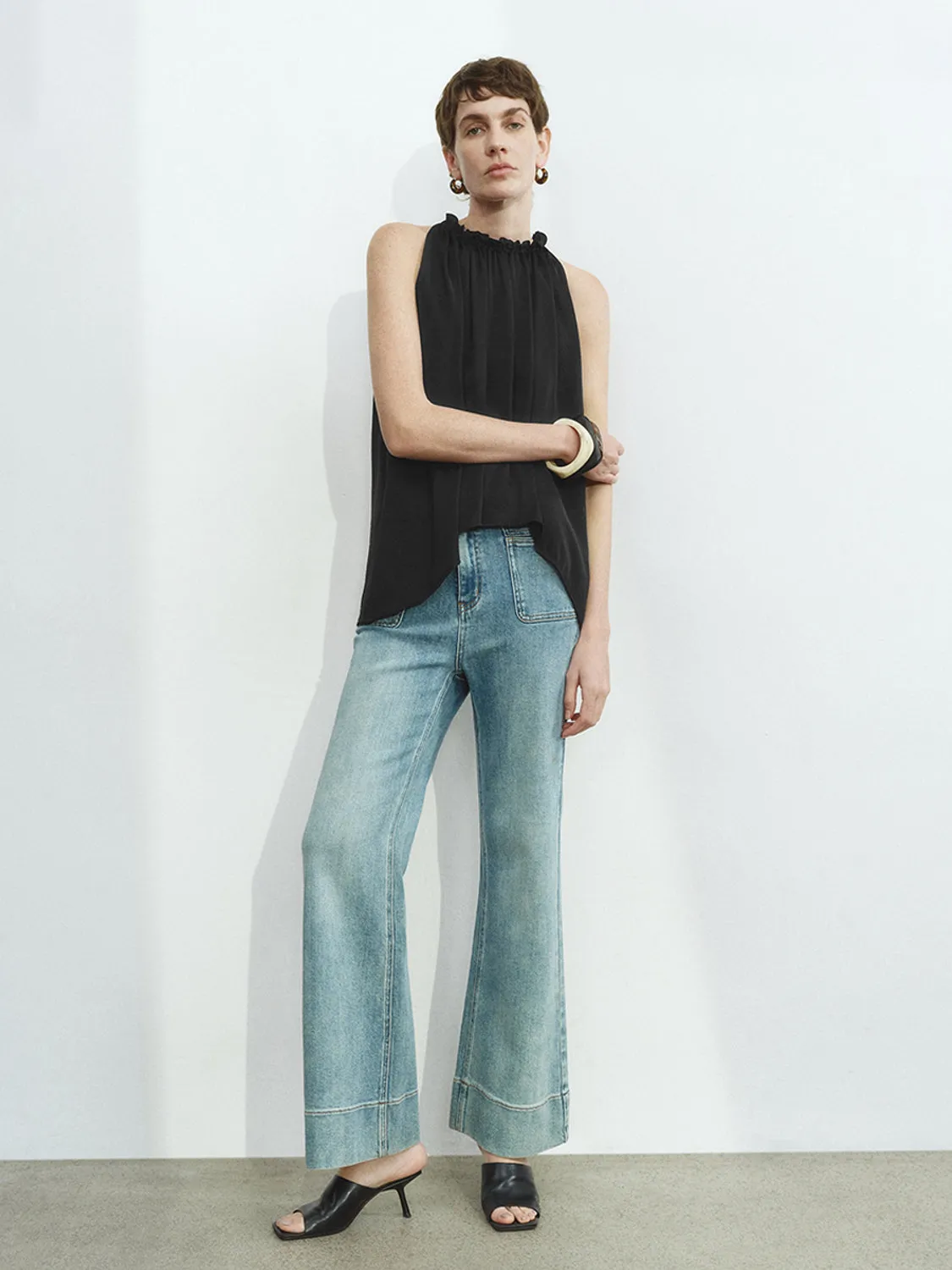 Sleeveless Ruffle Tie Blouses