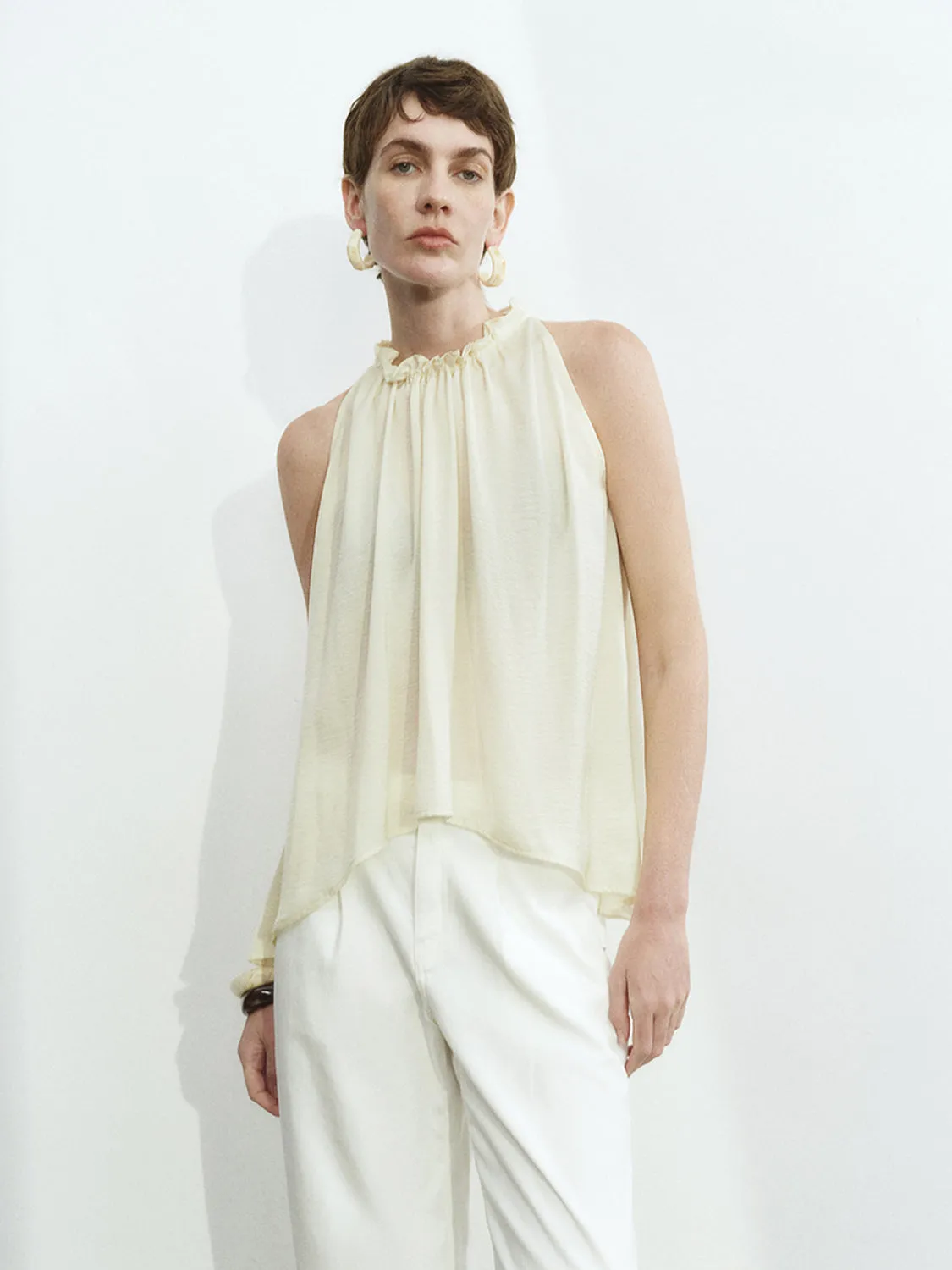 Sleeveless Ruffle Tie Blouses