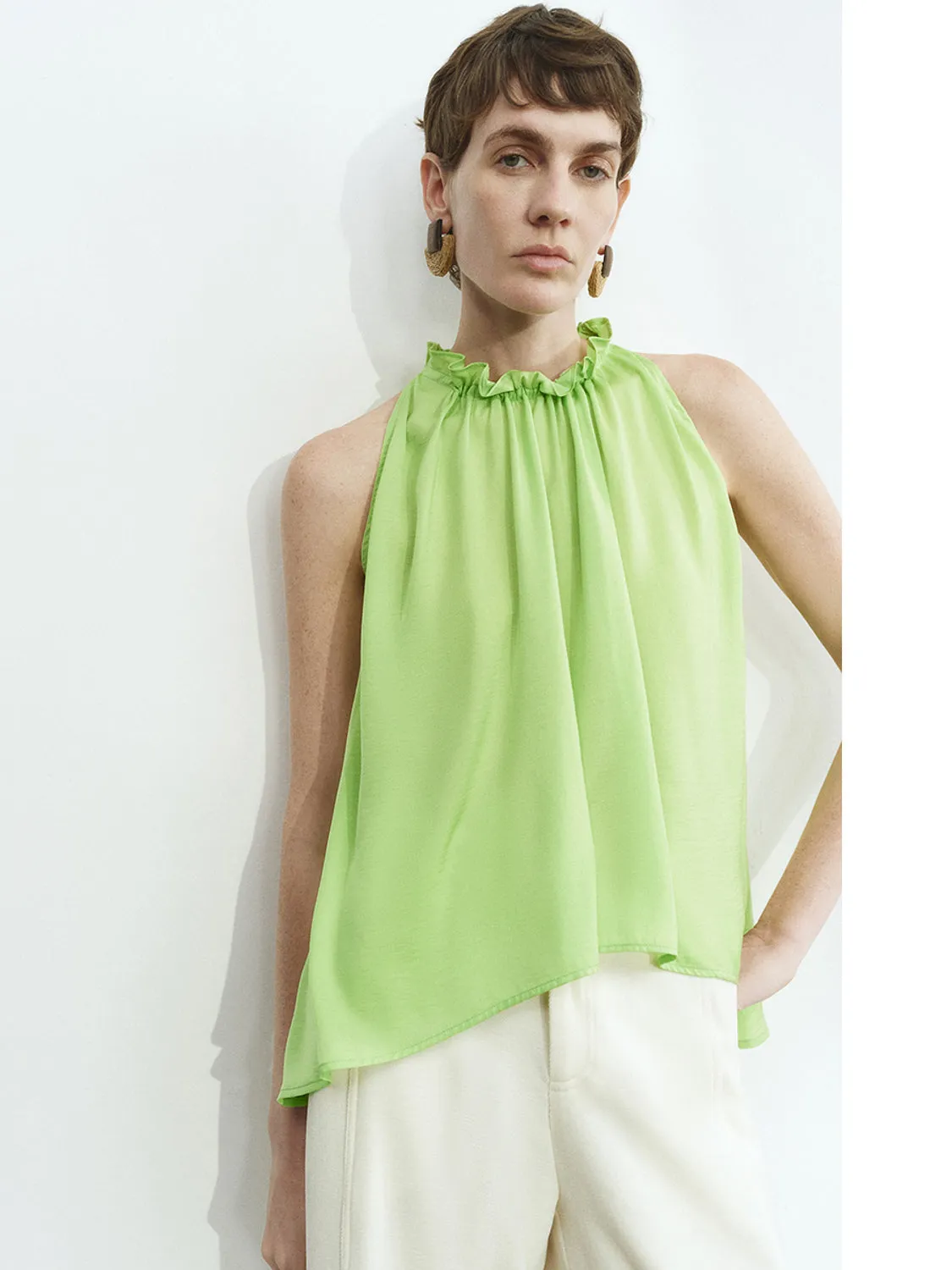 Sleeveless Ruffle Tie Blouses