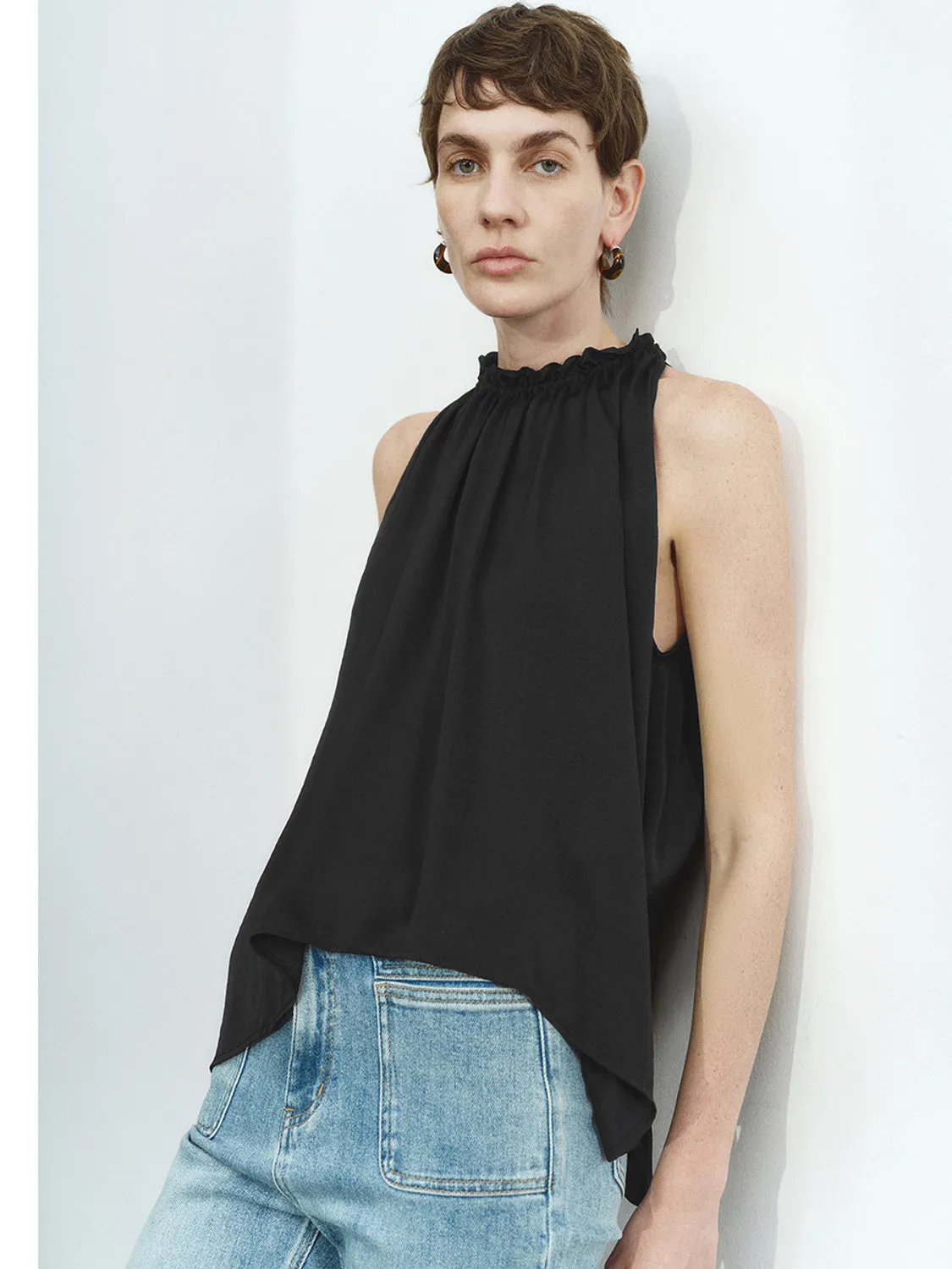 Sleeveless Ruffle Tie Blouses