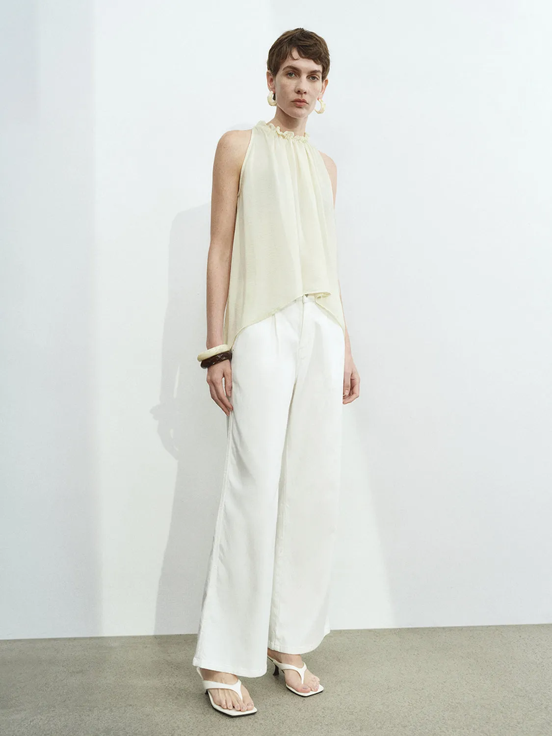 Sleeveless Ruffle Tie Blouses
